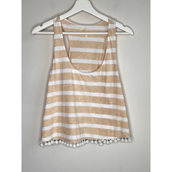 NWOT Lilly Pulitzer Shirley Cropped Tank Top Striped Pom Pom Heather Sand Bar L - Picture 3 of 8